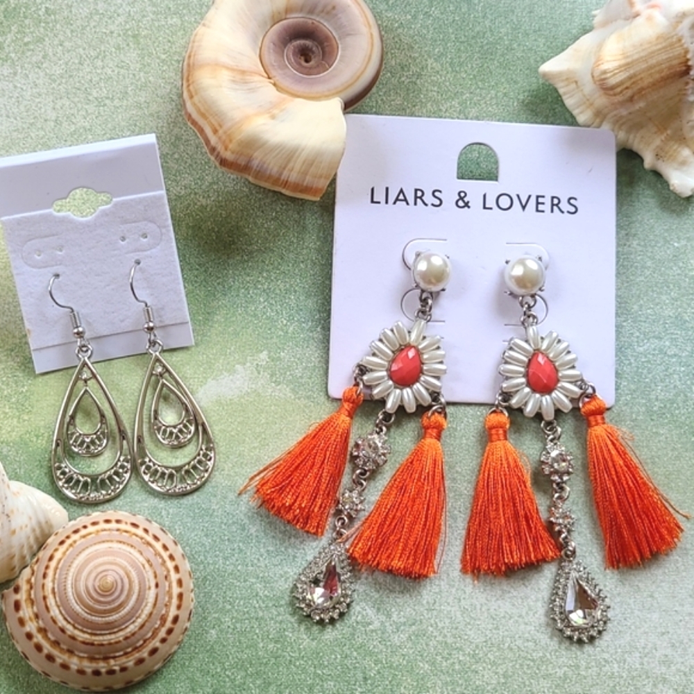 💥4/$20 LIARS & LOVERS Tassel Rhinestone Faux Pearl Earrings Plus Bonus Dangles